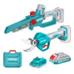 Kit combo grădinărit Total 20V – Foarfecă electrică de crengi + Mini drujbă, 2 acumulatori + încărcător