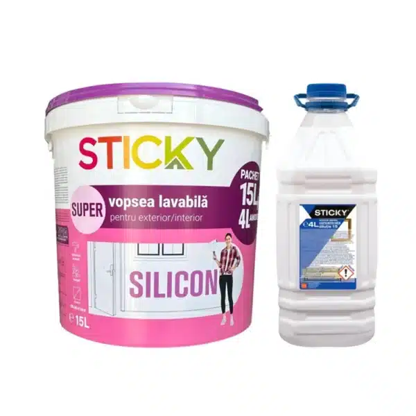 Pachet Vopsea Lavabilă Super Sticky Exterior/Interior 15L + Amorsă 4L