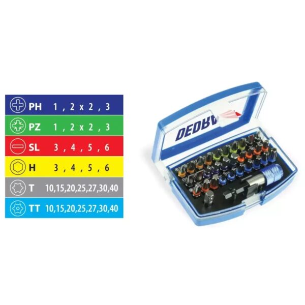 Set capete șurubelniță Dedra 18A11S032, 32 piese, Oțel S2