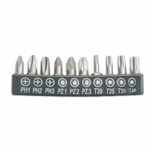 Set 10 biți șurubelniță 25 mm PH/PZ/Torx, prindere HEX