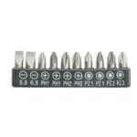 Set 10 biți șurubelniță 25 mm SL/PH/PZ, prindere HEX