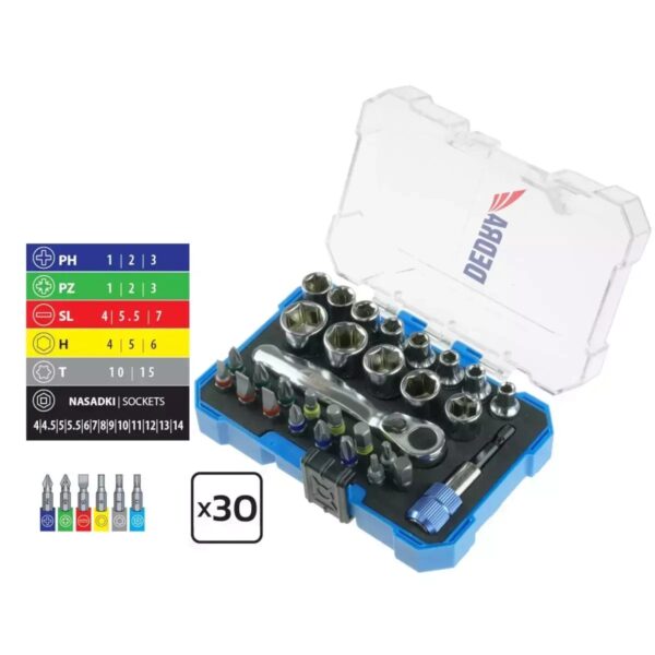 Set 30 biți și tubulare 1/4" din oțel S2 pentru montaj