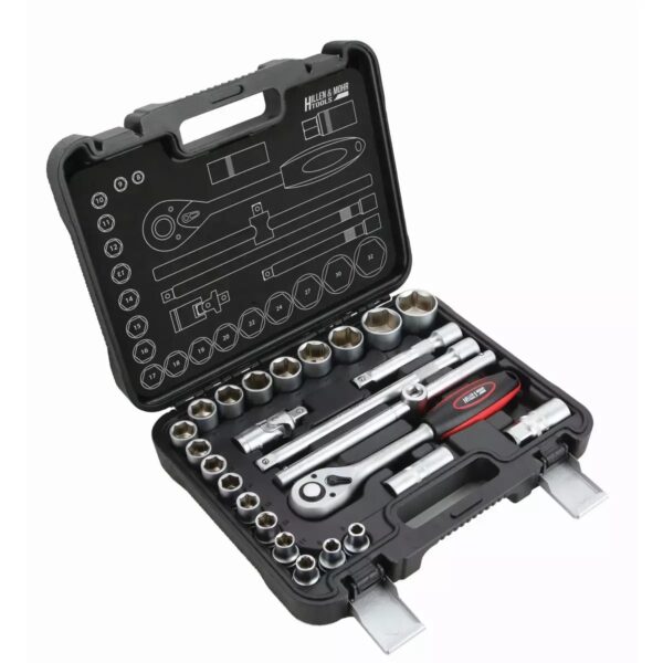 Trusă chei tubulare CrV 25 piese, 1/2", cu clichet 72 dinți