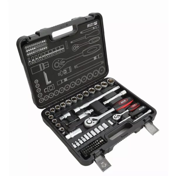 Trusă chei tubulare CrV 72 piese cu 1/2", 1/4" și biți DEDRA