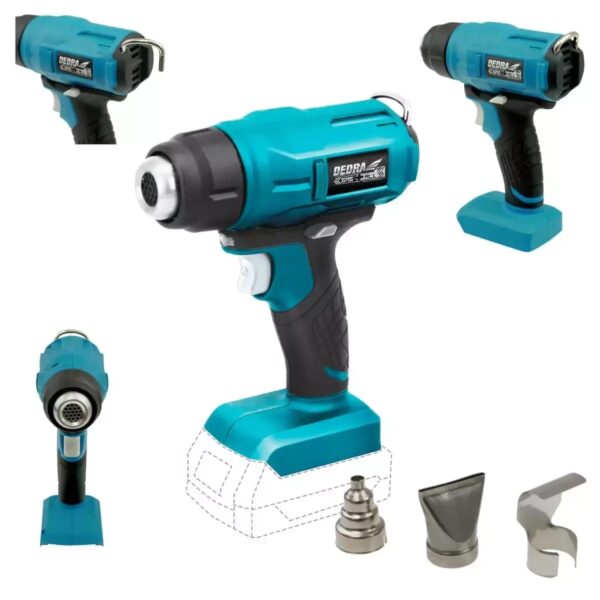 Pistol cu aer cald 18V DEDRA, 550°C, 200 L/min, 3 duze