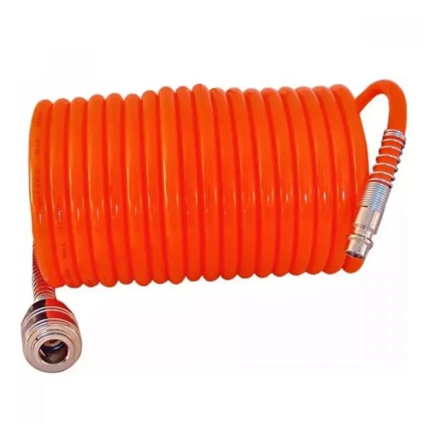 Furtun pneumatic spirală PE 5 m PANSAM, 8/5 mm, 12 bar, cu cuplaje rapide