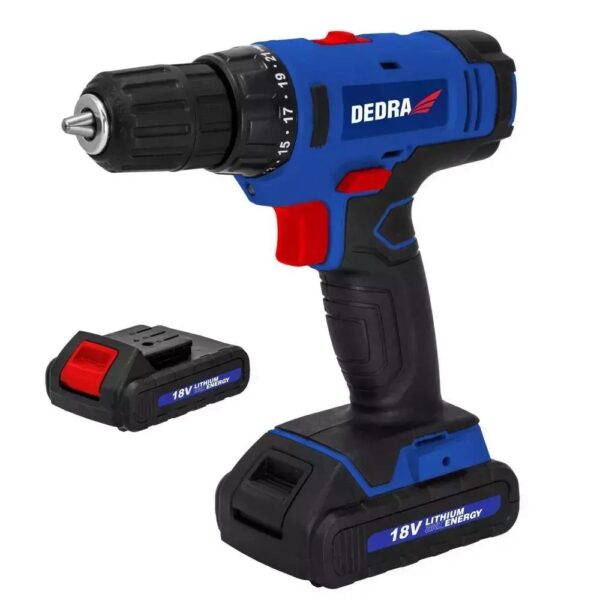 Mașină de găurit cu acumulator 18V, 2x1,5Ah și LED DEDRA