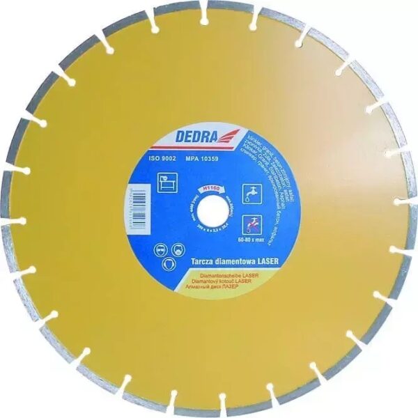Disc diamantat LASER 350 mm pentru beton armat și granit DEDRA