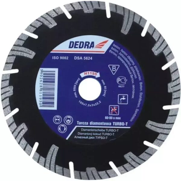 Disc diamantat segmentat 230 mm pentru ceramică și piatră DEDRA