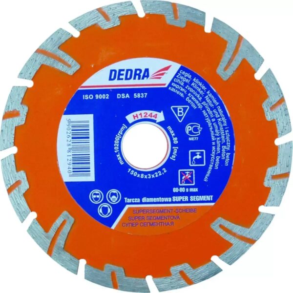 Disc diamantat super 115 mm pentru beton armat și piatră DEDRA
