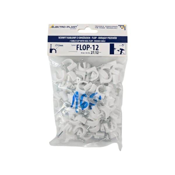Cleme cablu cu cui ELEKTRO-PLAST FLOP-12, alb, pentru fixare cabluri electrice