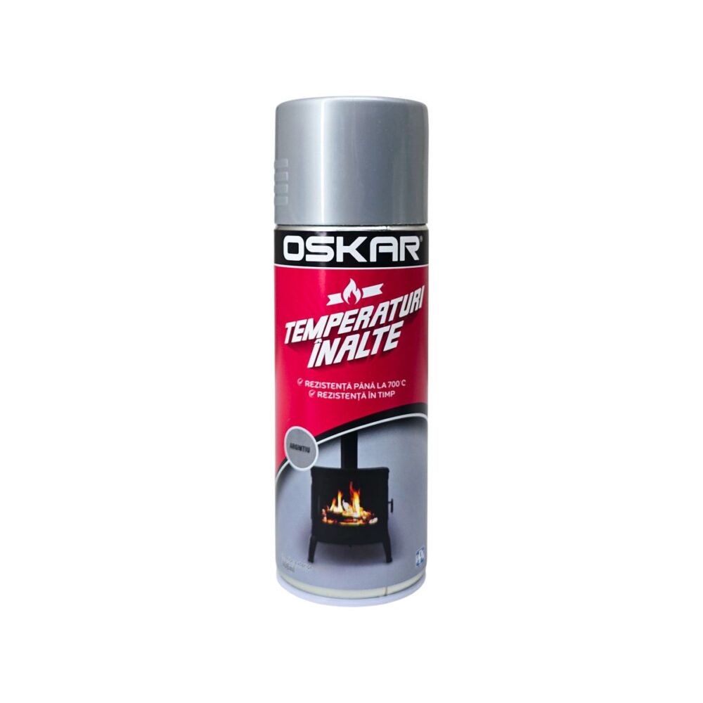 Vopsea spray argintie OSKAR pentru temperaturi înalte, 400ml