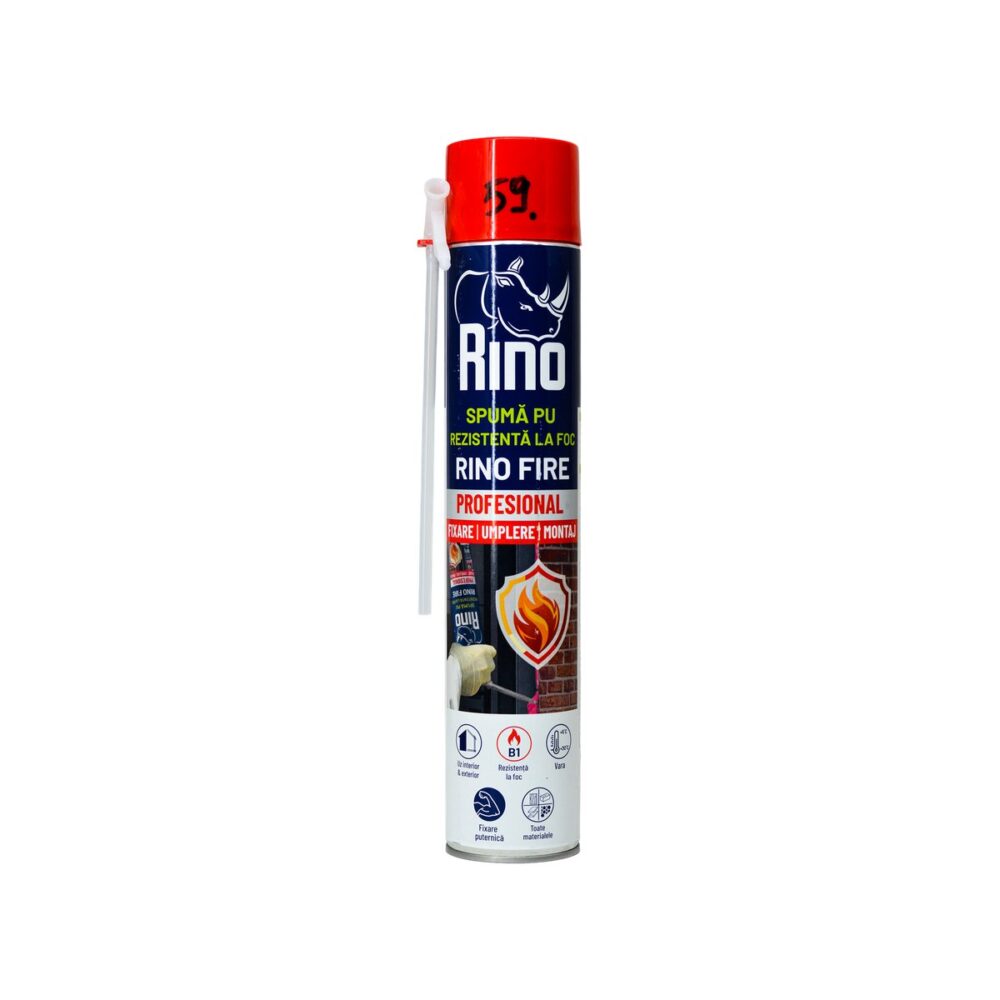 Spumă poliuretanică ignifugă Rino Fire Profesional, roșie, pentru construcții