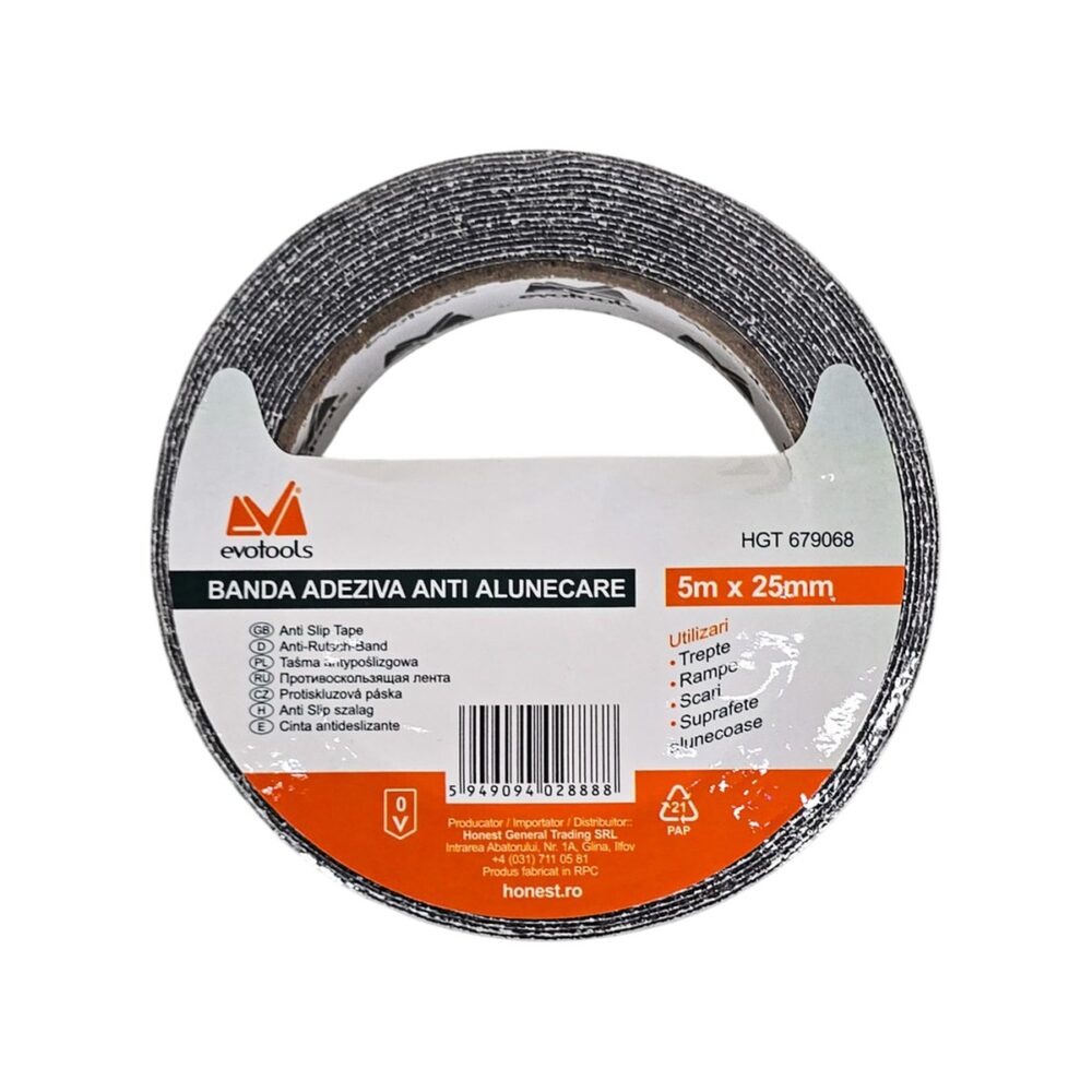 Banda adeziva antialunecare evoltools gri, 5m x 25mm