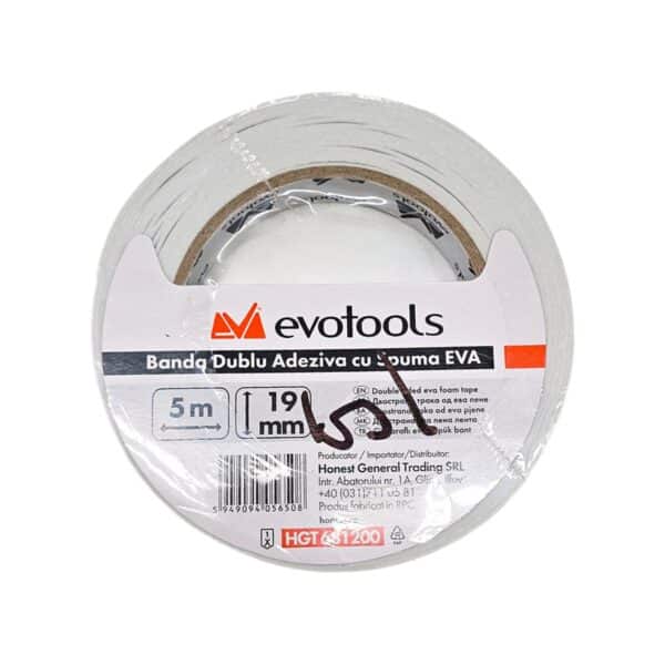 Banda dublu adeziva evotools cu spuma EVA, transparenta, 19mm
