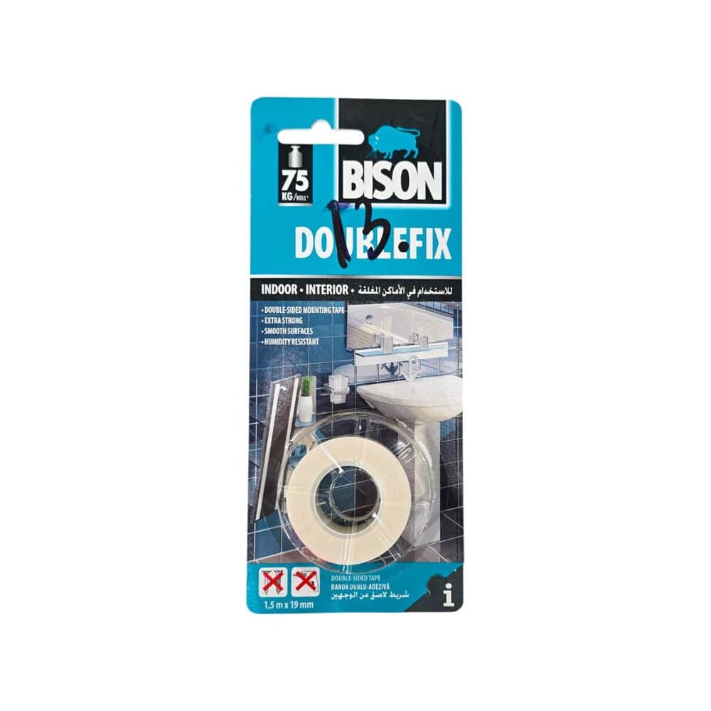 BISON bandă dublu-adezivă DOUBLEFIX, adeziv puternic pentru interior