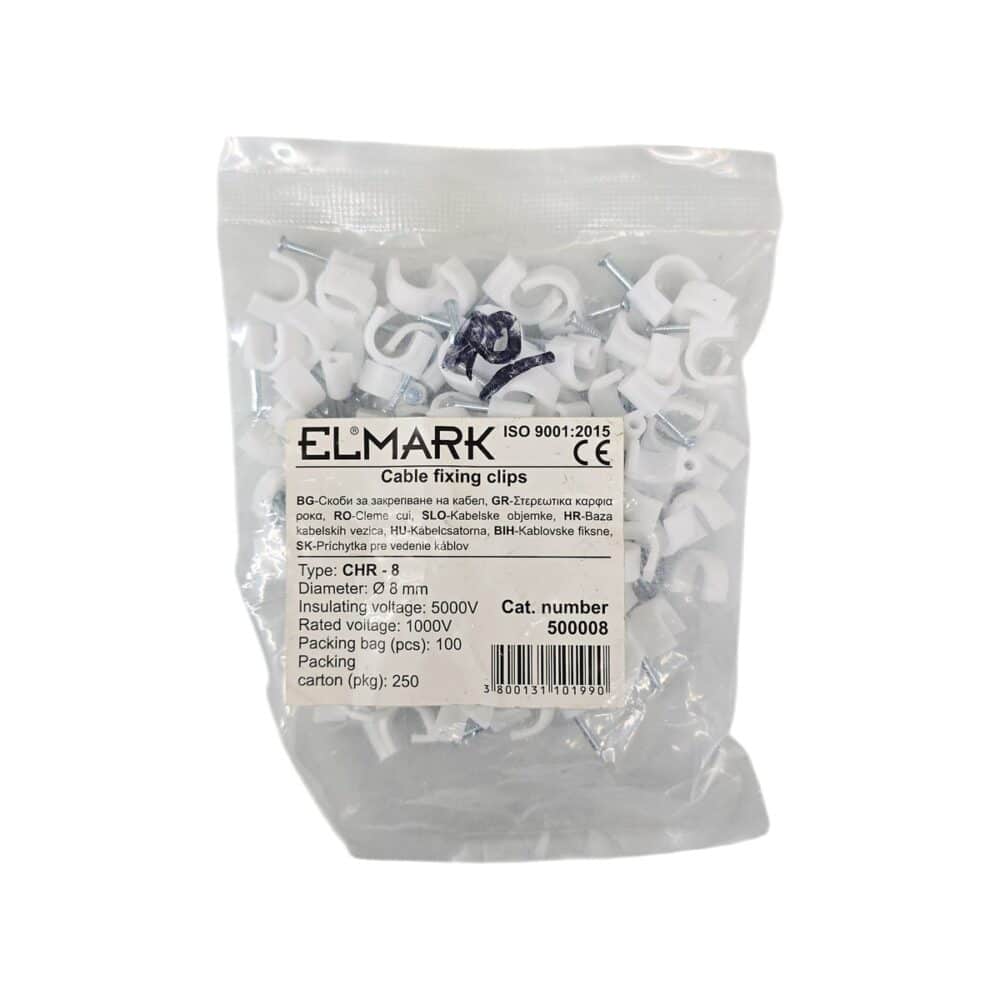 Cleme fixare cabluri ELMARK model CLEME CUI FI8, set 250 bucăți, culoare albă