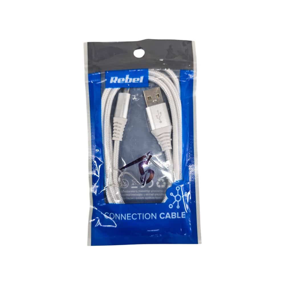 Cablu USB Rebel RB-6000-100-W, micro USB, alb, 100 cm