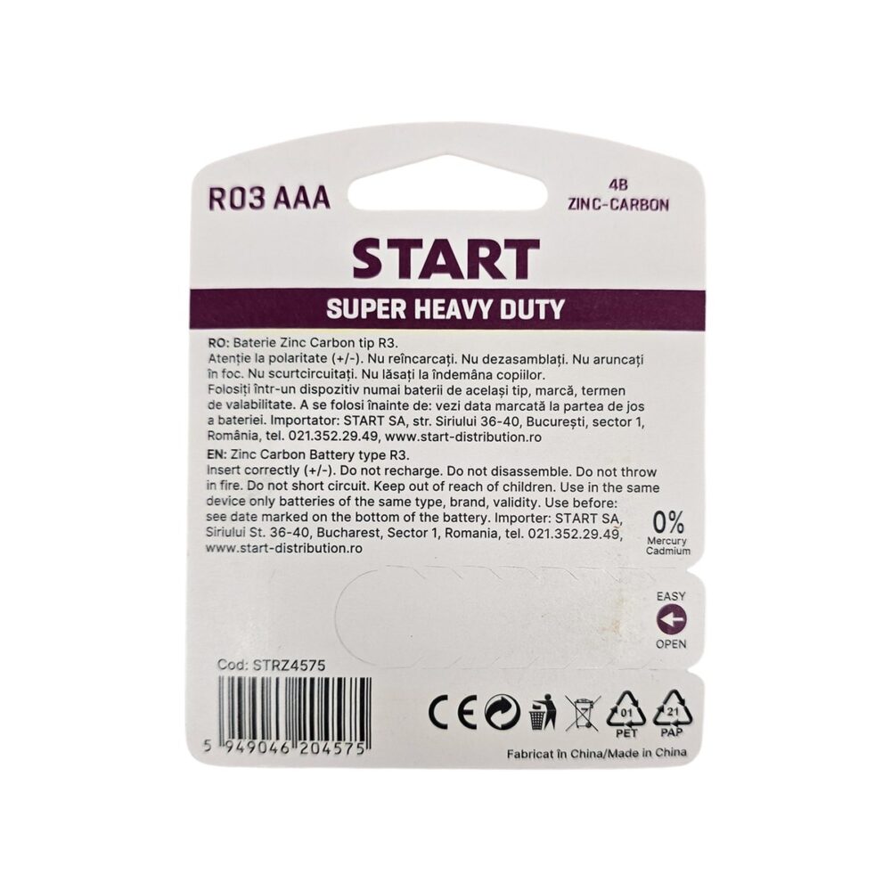 Baterii START R03AAA, tip Zinc-Carbon pentru uz general