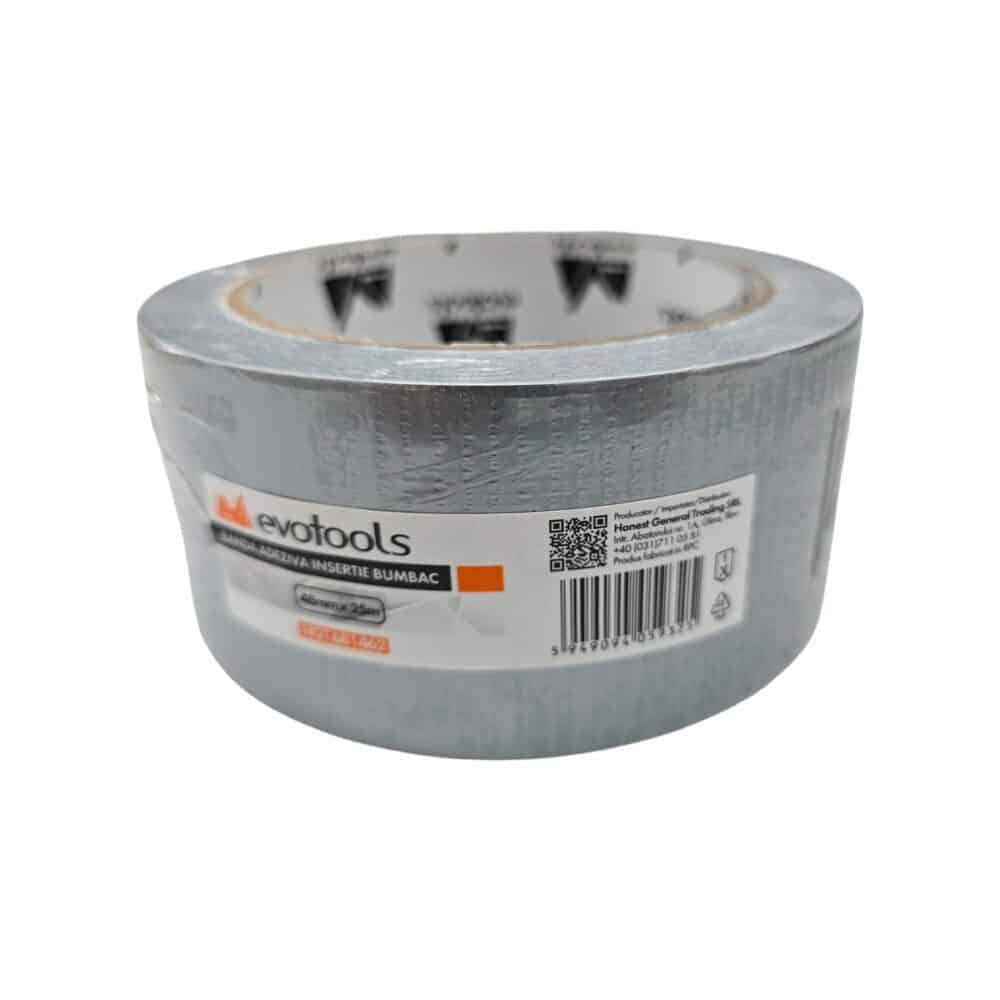 Banda adeziva evotools cu insertie de bumbac, gri, 48mm x 25m