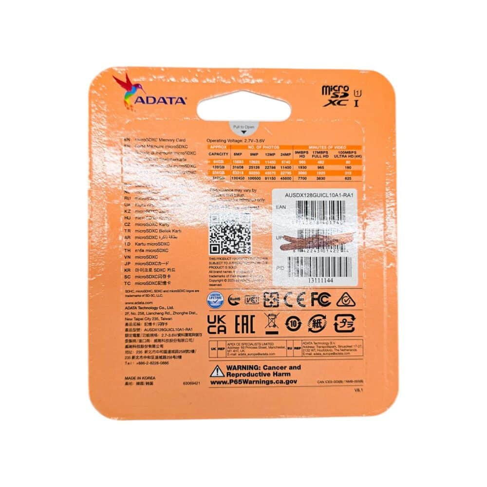 Card de memorie ADATA Premier microSDXC 128GB cu adaptor, portocaliu