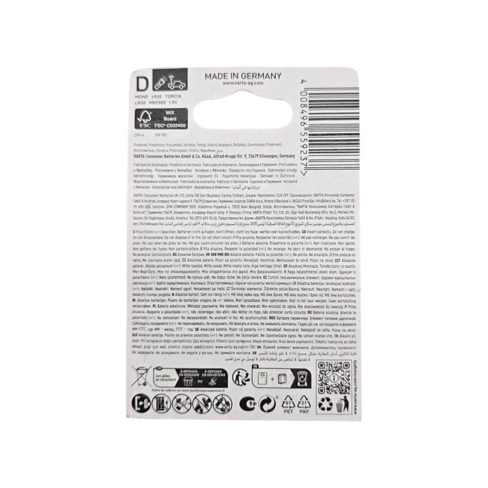 Baterii alcaline VARTA Longlife Power, tip AA, set de 4 bucăți