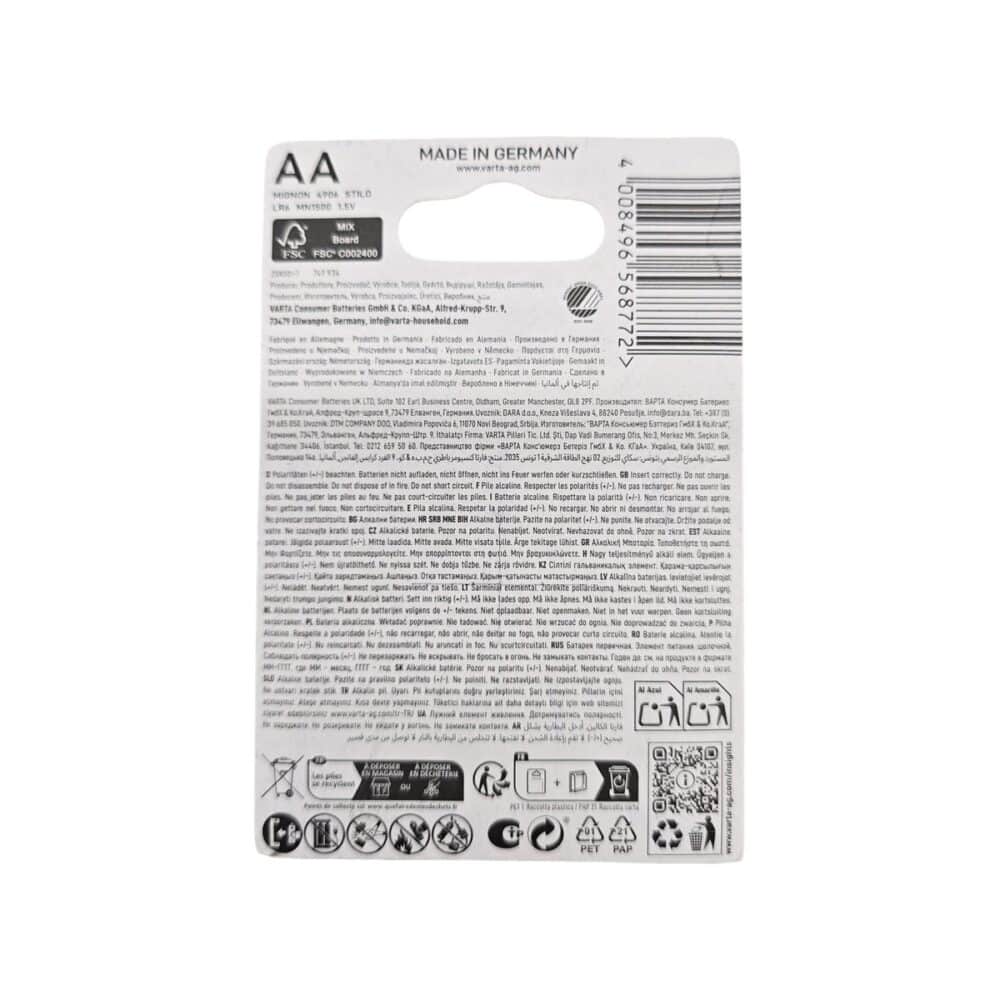 Baterii alcaline VARTA Longlife Power AA, pachet 6 bucăți