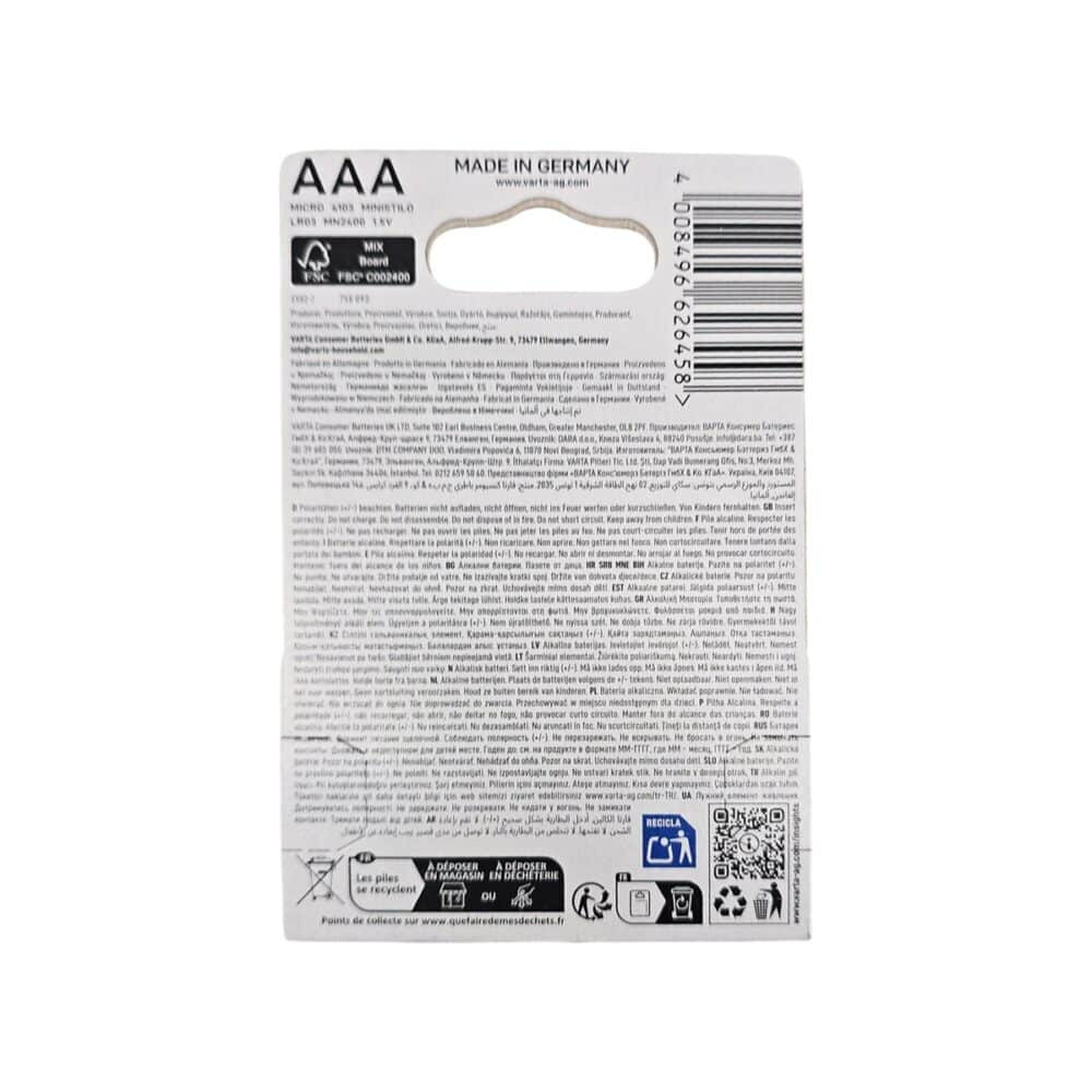 Baterii VARTA AAA alcaline, set de 4 bucăți
