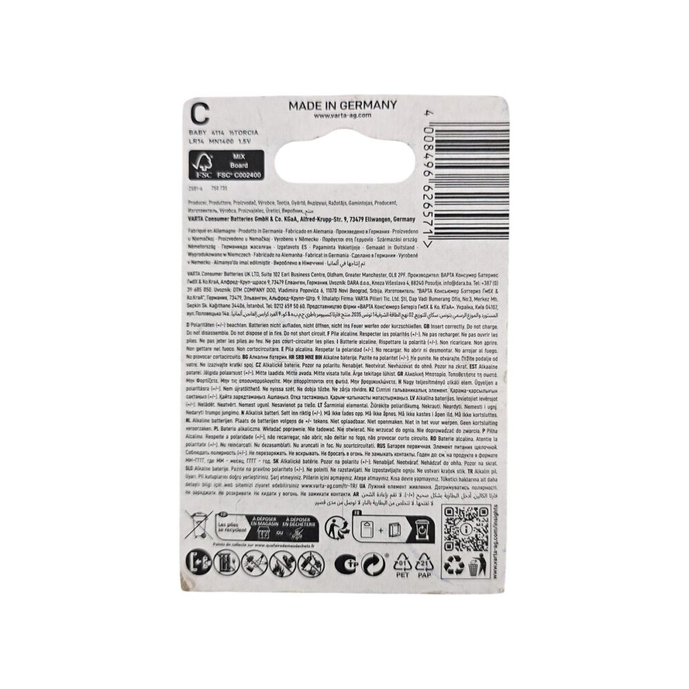 Baterii alcaline VARTA ENERGY, tip AA, pachet 4 bucati