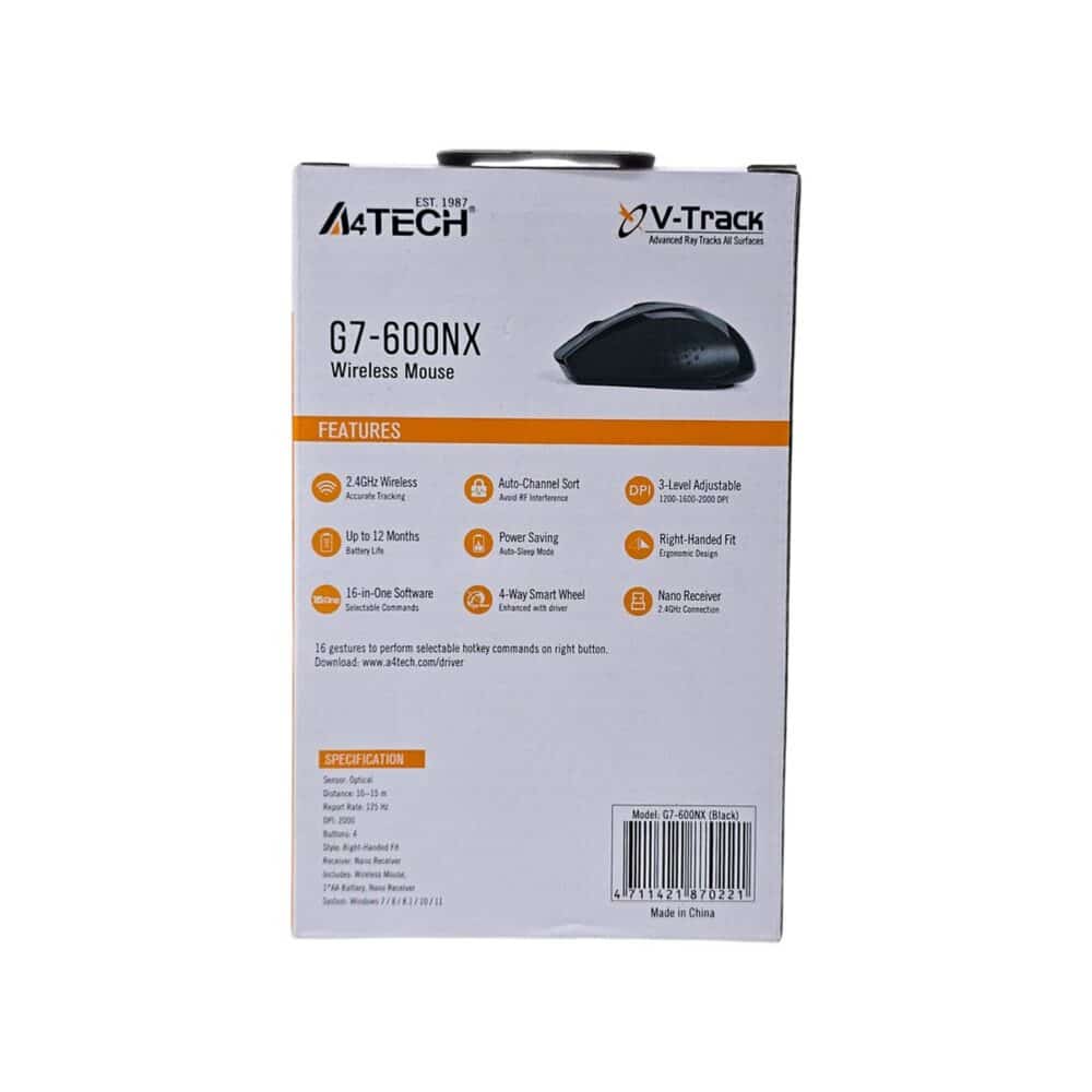 Șoarece wireless A4TECH G7-600NX, ergonomic, cu receptor nano