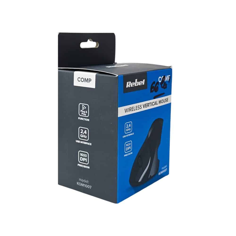 Rebel șoarece vertical wireless negru, ergonomic pentru confort sporit