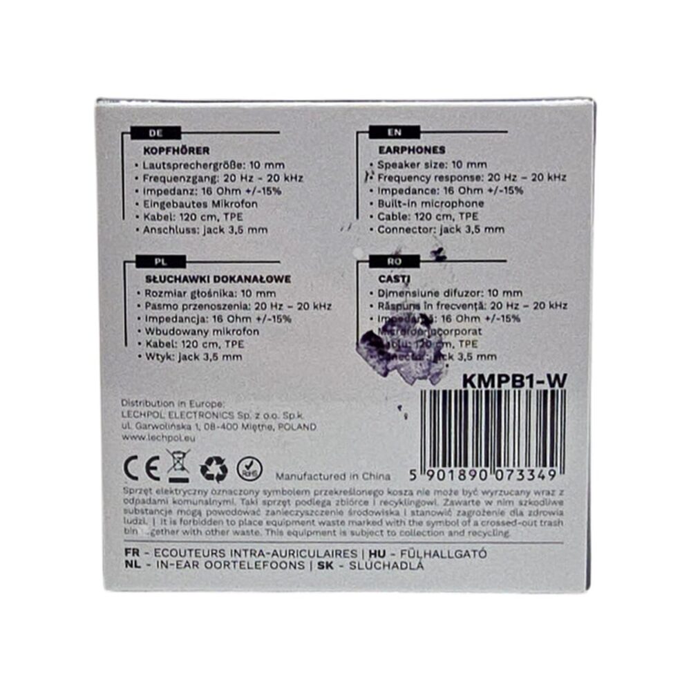 Căști cu fir Kruger&Matz model 25 B1 cu microfon și conector 3.5mm