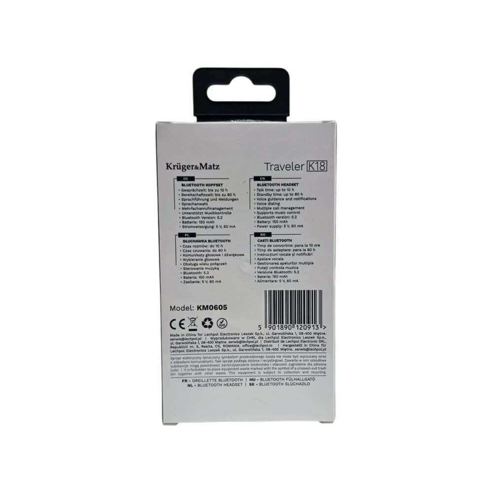 Casti Bluetooth Kruger&Matz Traveler K18, model KM0605, wireless, negre