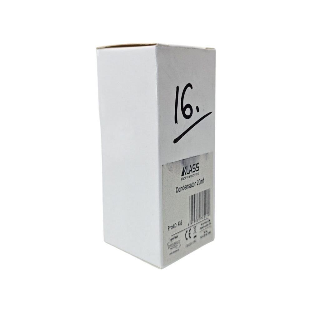 Condensator electric KLASS 20µF, 450VAC, alb, pentru aplicații diverse