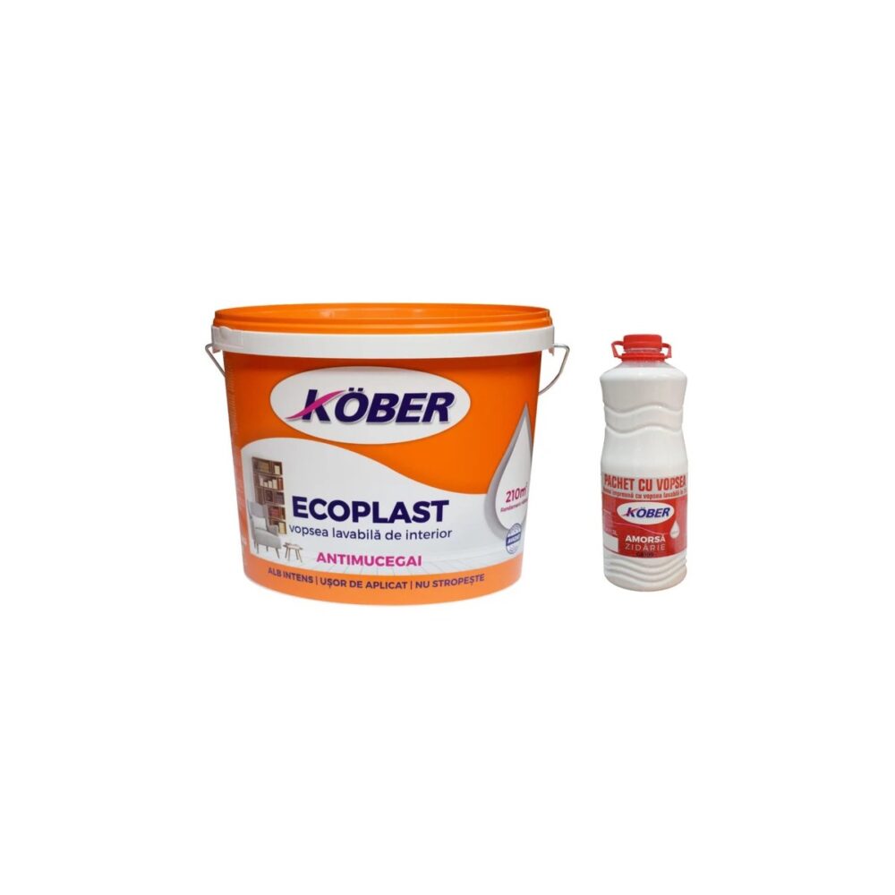 Vopsea lavabilă de interior Kober Ecoplast, alb intens, 15L + Amorsă 3L - imagine 1