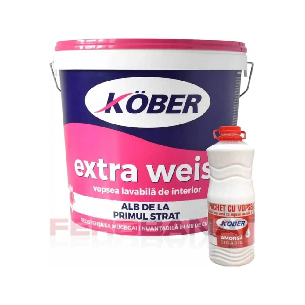 Vopsea lavabilă interior Kober Extra Weis 15L + Amorsă zidărie 3L - imagine 1