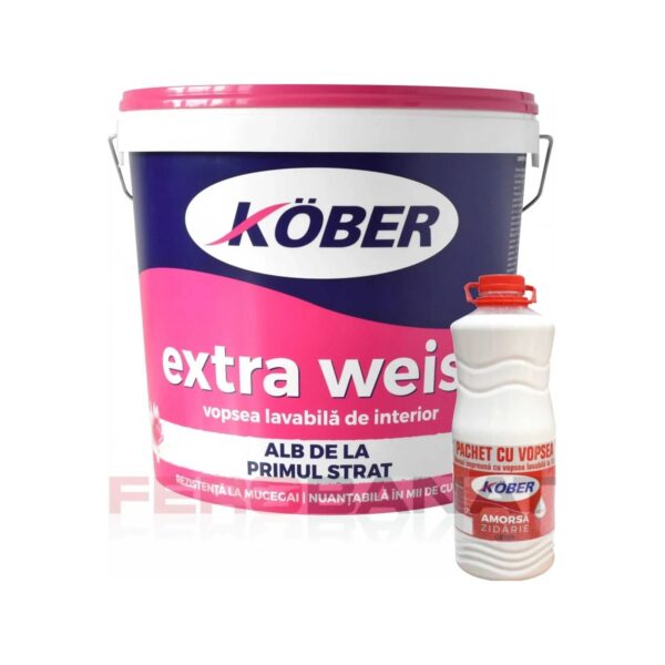 Vopsea lavabilă interior Kober Extra Weis 15L + Amorsă zidărie 3L - imagine 1