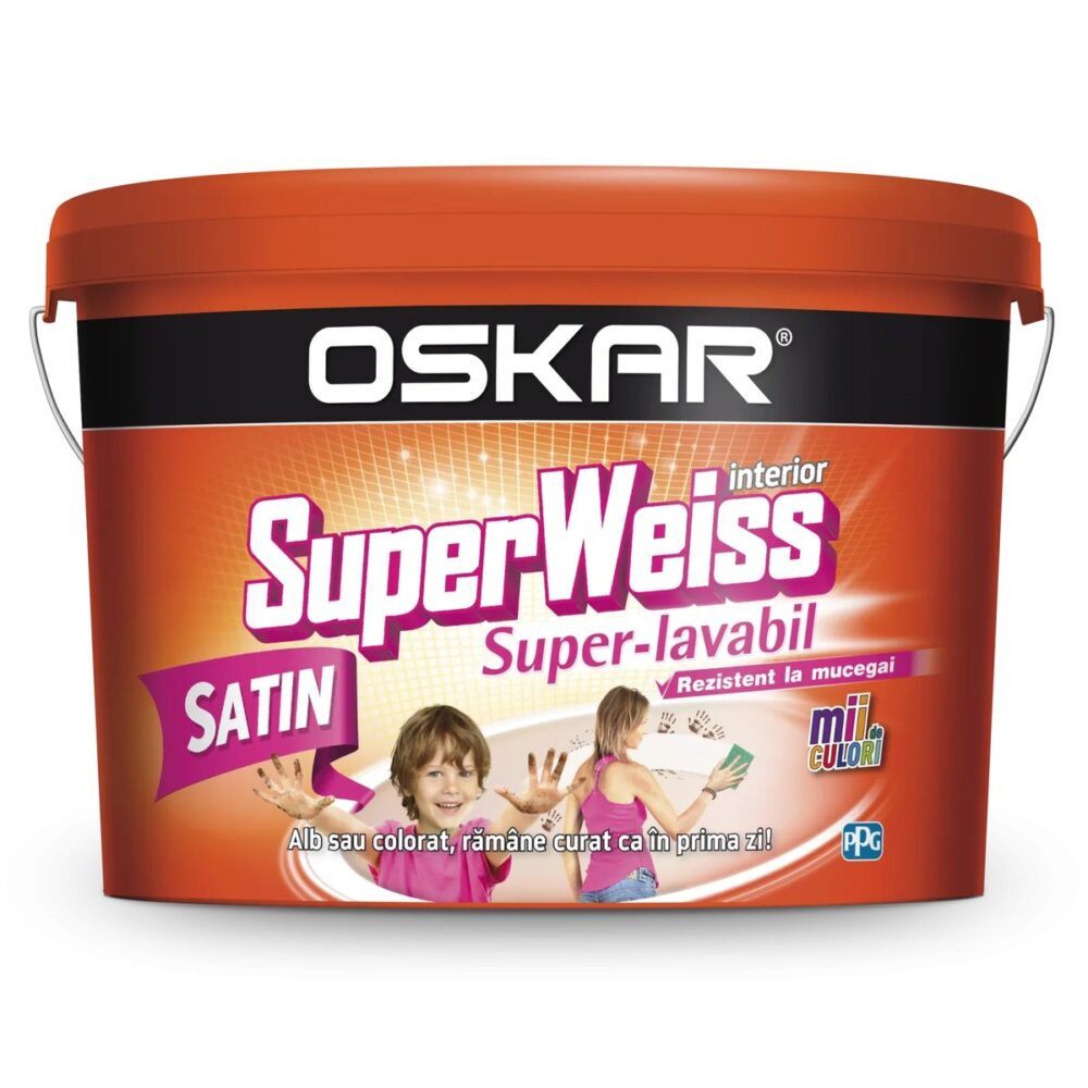 Vopsea super-lavabilă interior Oskar SuperWeiss Satin, 8.5 L - imagine 1