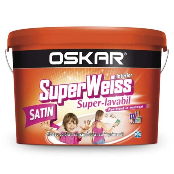 Vopsea super-lavabilă interior Oskar SuperWeiss Satin, 8.5 L - imagine 1
