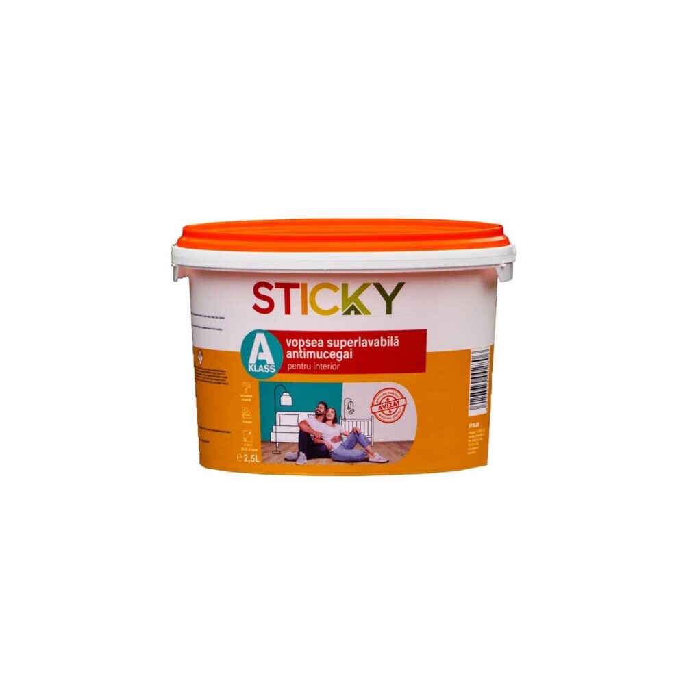 Vopsea lavabilă interior Sticky A Klass Super Alb, 5L - imagine 1