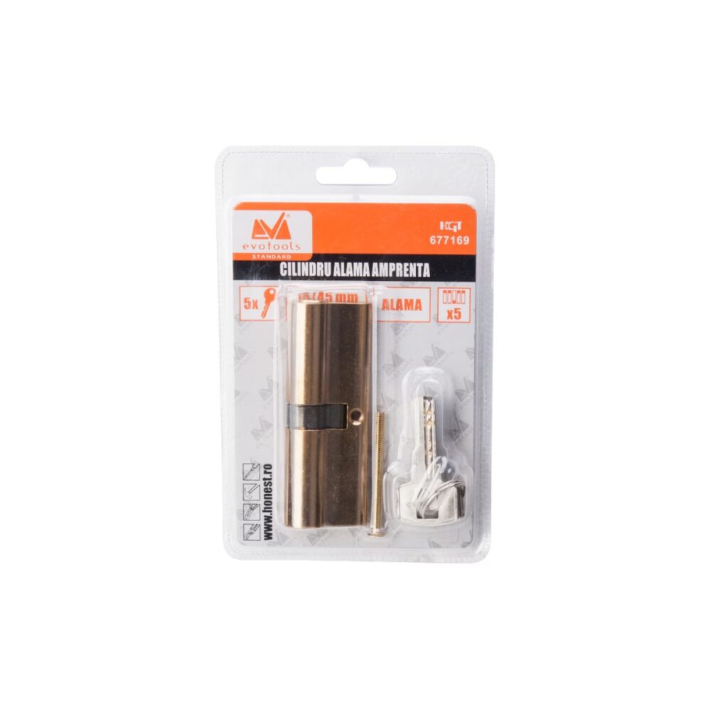 Cilindru de siguranță din alamă Evotools HGT677167, cheie cu amprentă, 5 chei - imagine 2