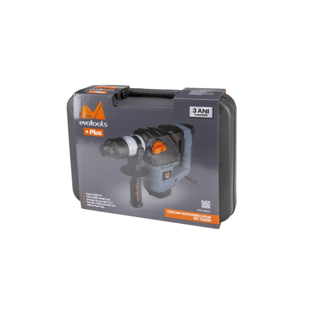 Ciocan rotopercutor Evotools Plus RH 1500D, 1500W, 5.5J, cu accesorii și valiză - imagine 3