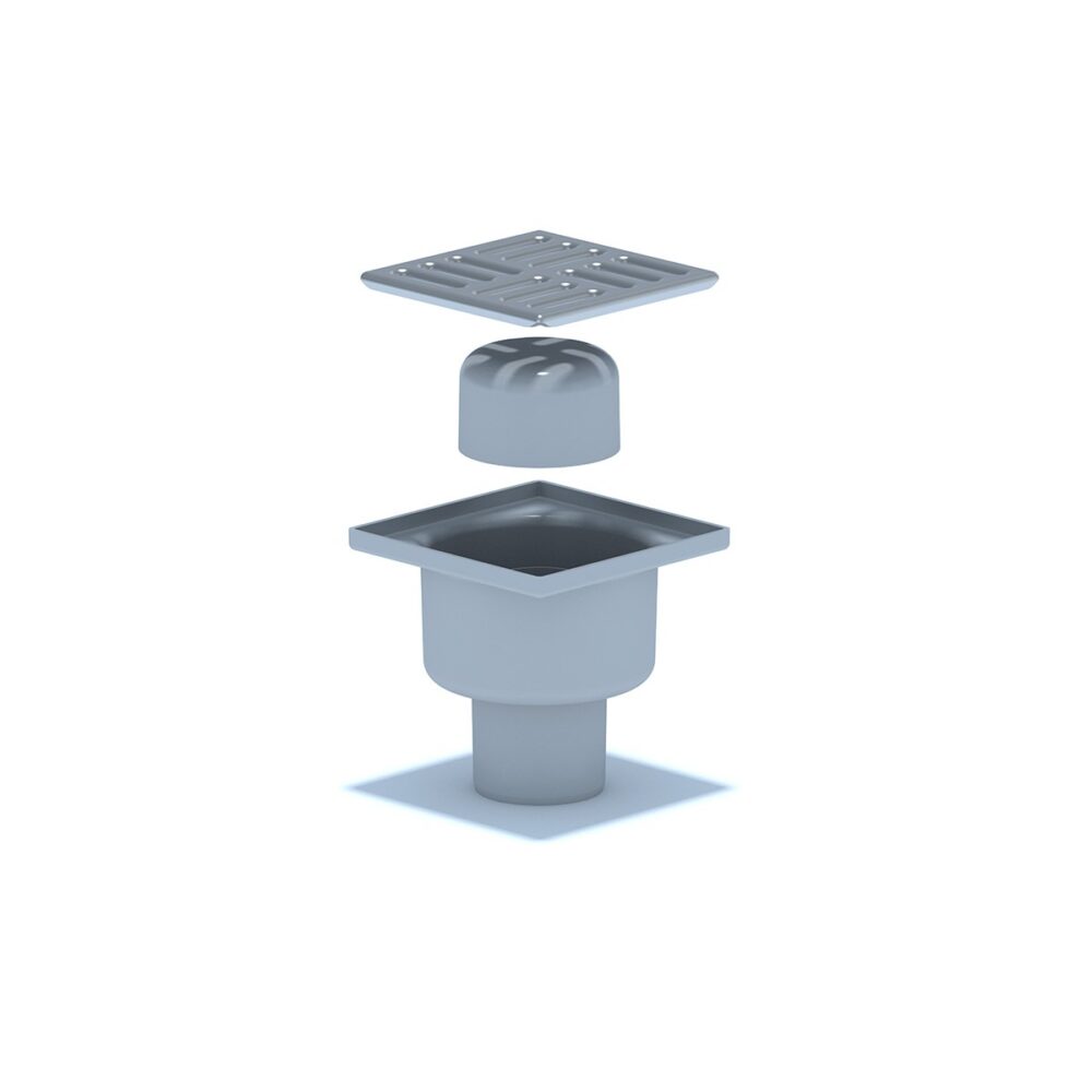 Sifon pardoseală înalt ANI Plast, ieșire verticală Ø50 mm, grilă 100x100 mm - imagine 2