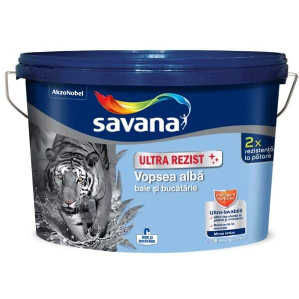 Vopsea lavabilă Savana Ultra Rezist pentru baie și bucătărie, albă, 2L - imagine 1