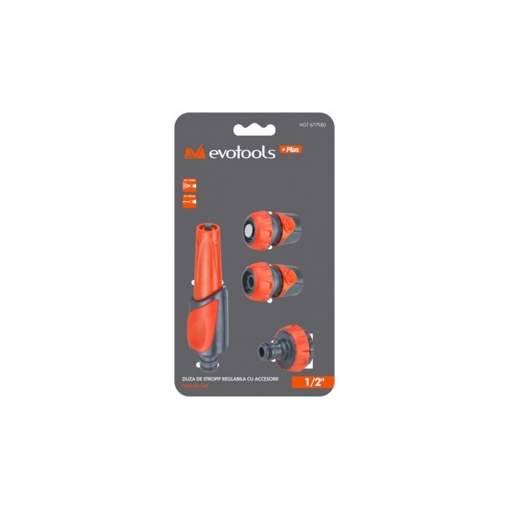 Set duză de stropit reglabilă Evotools 1/2 inch cu accesorii, 4 piese - imagine 2
