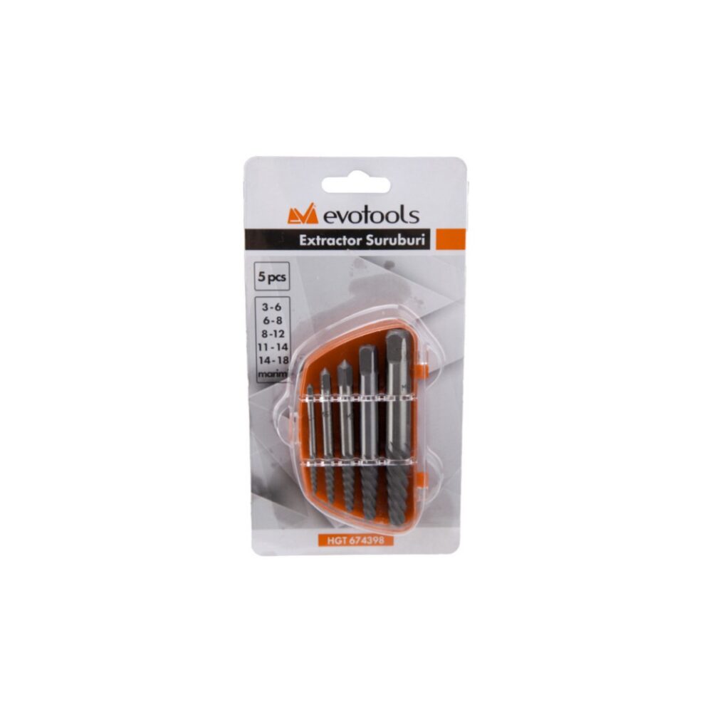 Set 5 extractoare șuruburi EvoTools HGT 674398, 3-18 mm - imagine 2