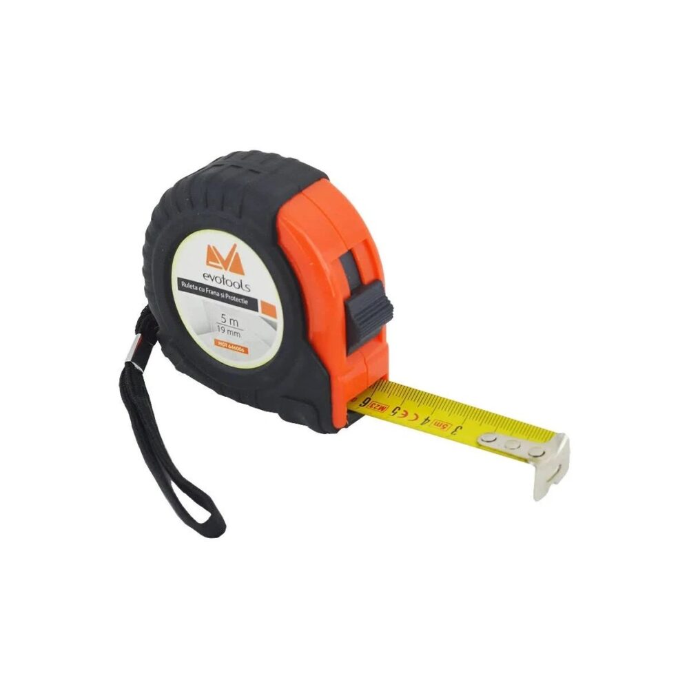 Ruletă Evotools cu frână și protecție, 5 m x 19 mm - imagine 1