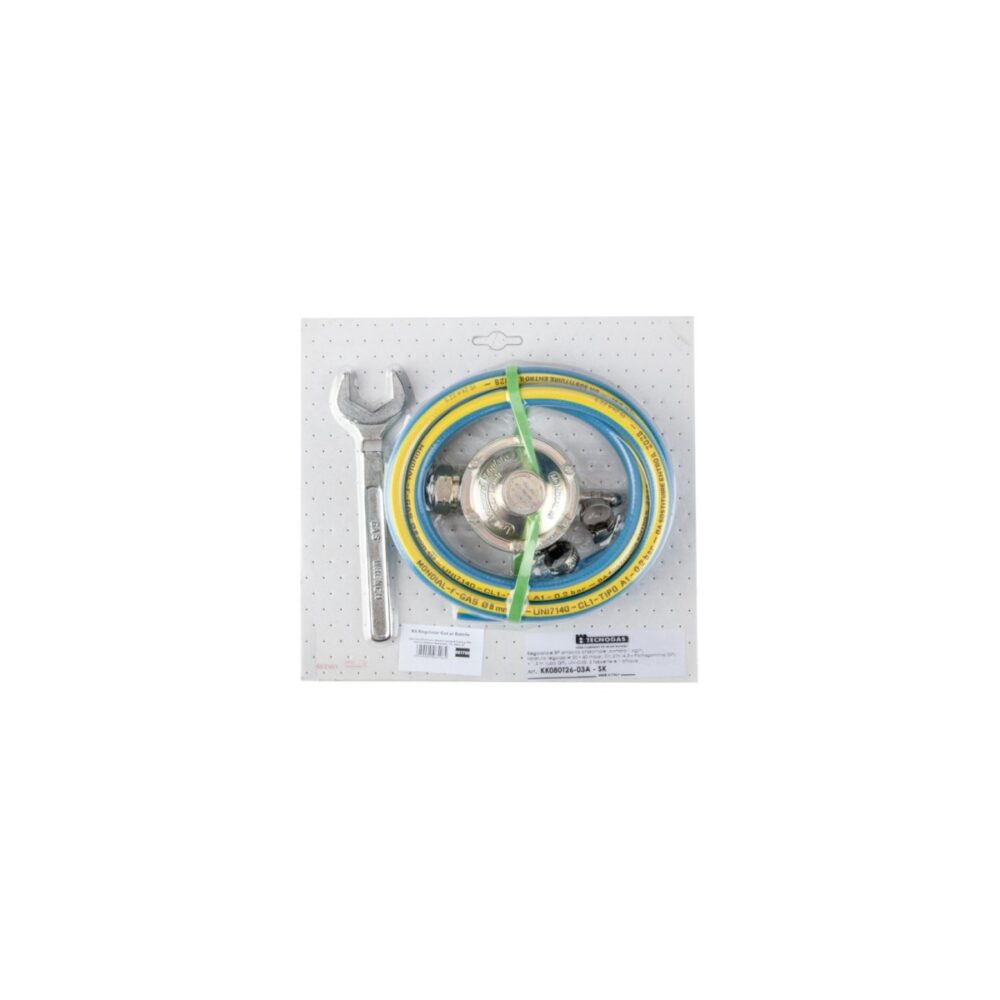 Kit regulator gaz butelie Tecnogas KK080T26-03A, furtun 1.5m, cheie și coliere - imagine 1