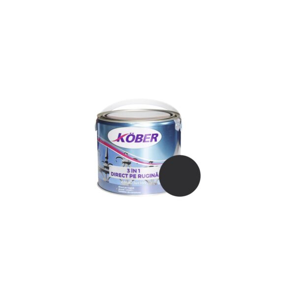 Vopsea metal 3 în 1 Kober Direct pe Rugină, email lucios, negru, 2.5L - imagine 1
