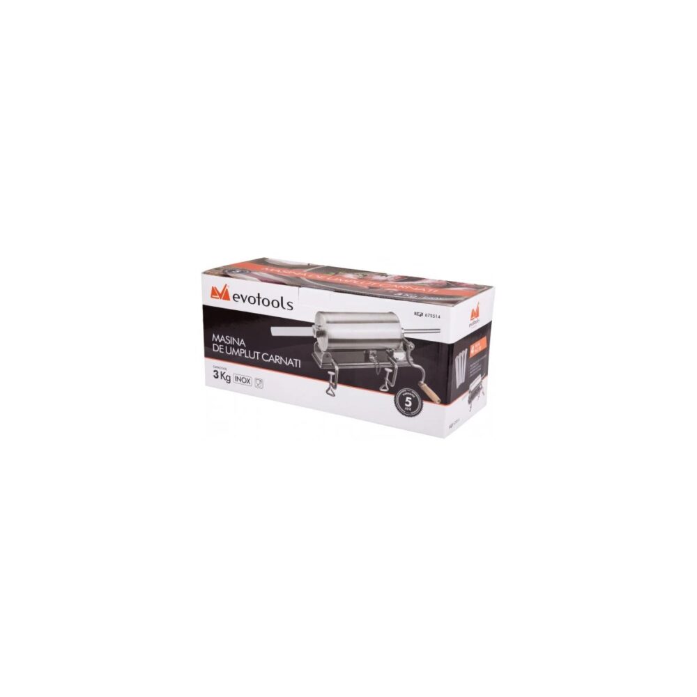 Mașină de umplut cârnați orizontală Evotools HGT675514, Inox, 3 kg, 4 pâlnii - imagine 2